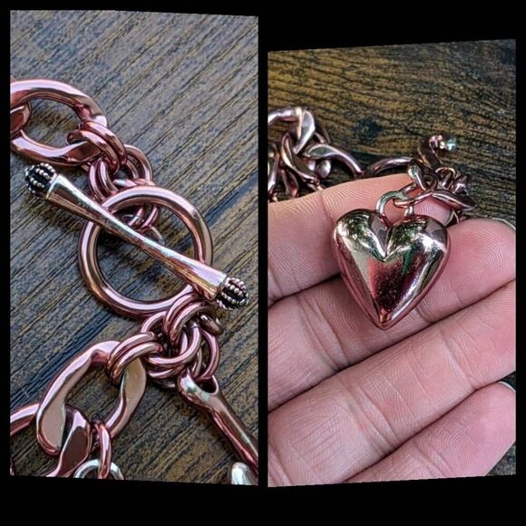 Juicy Couture Y2K Rare Metallic Pink Charm Puffy Heart Starter Bracelet - Picture 7 of 9